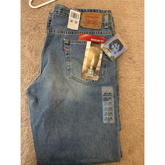 New Levi's Men's 505 Regular Fit Straight Leg Blue Denim Jeans 36X34 Mexico - Picture 1 of 9